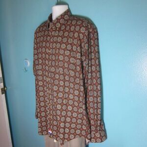 Mens Shirt Size Large Tall Cowboy Equipment Brown Blue 100% Cotton Made in USA